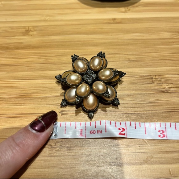 Vintage Bronze/Pewter Colored Cabochon Faux Pearl Brooch - Picture 5 of 5
